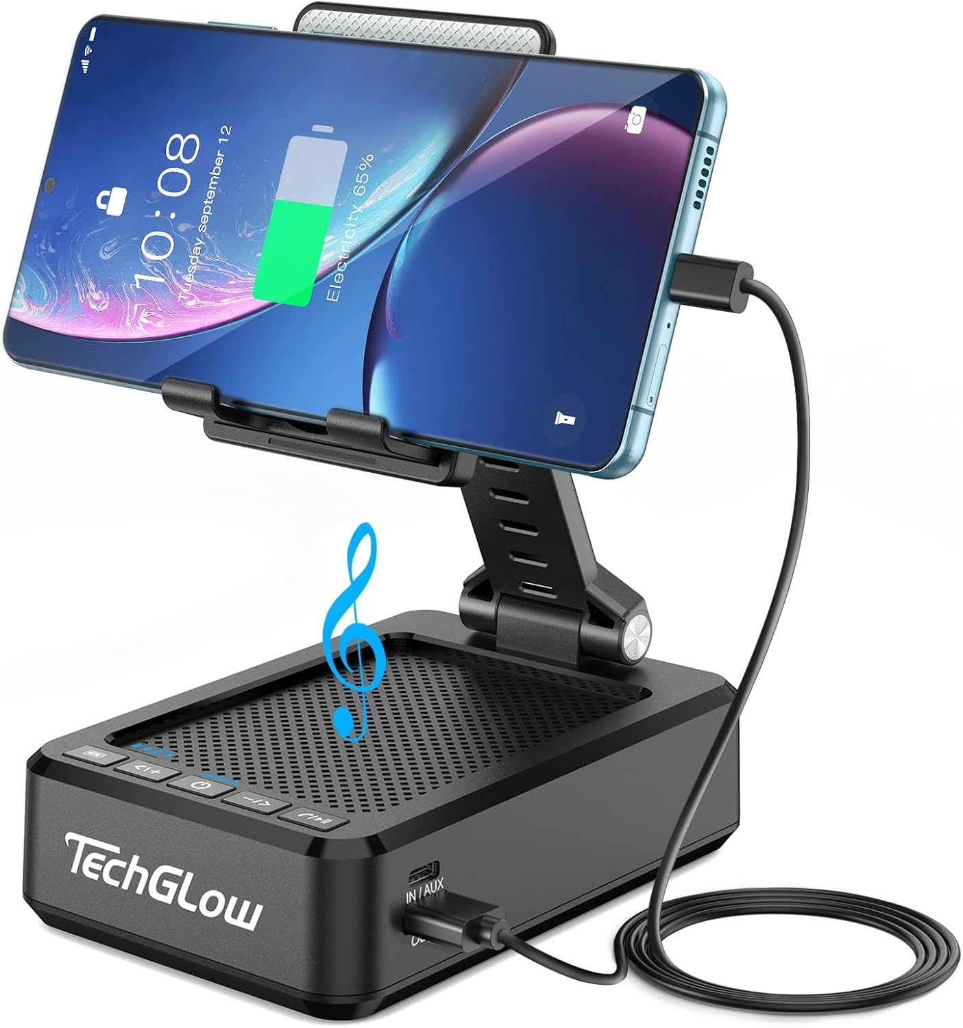 Ultimate TechGlow: The Multifunctional Foldable Phone Stand, Speaker, and Power Bank for Everyone!